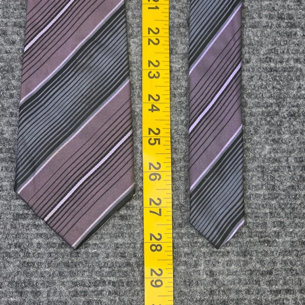Umo Lorenzo Silk Necktie Men's Purple Grey Black Diagonal‎ Striped Hand Made